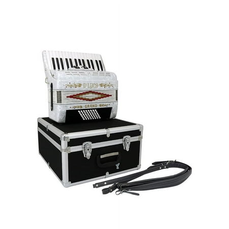 D'Luca Grand Piano Accordion 3 Switches 30 Keys 48 Bass with Case and Straps, White