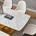 thumbnail image 2 of Leavader 63" White Stone Dining Table with Golden Carbon Steel Base, No Chairs, 2 of 5