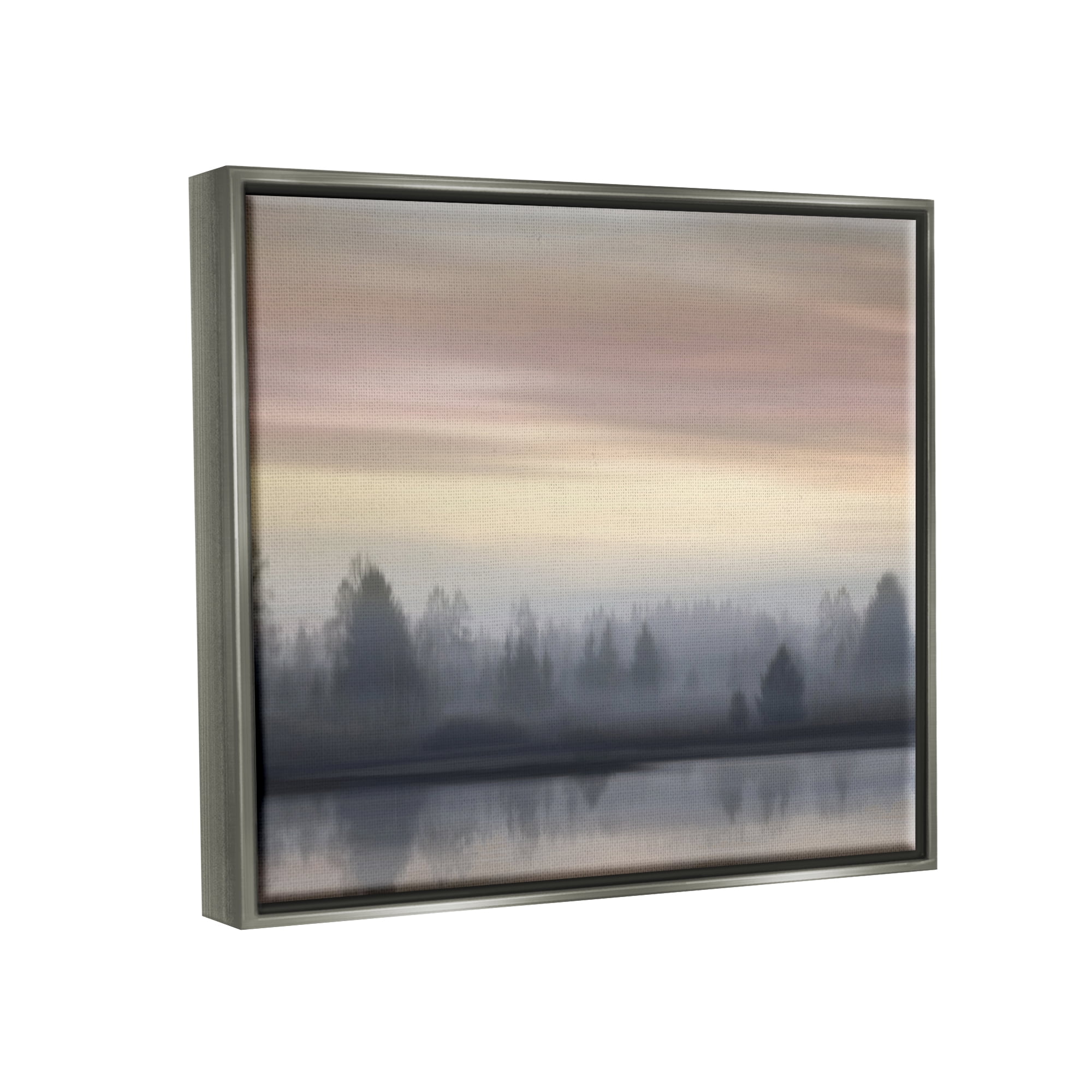 Stupell Industries Foggy Pond Reflection Nature Photography Gray Floater Framed Art Print Wall Art, 21 x 17