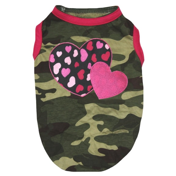 Petitebelle Pink Twin Hearts Puppy Dog Shirt (Camouflage, Small)