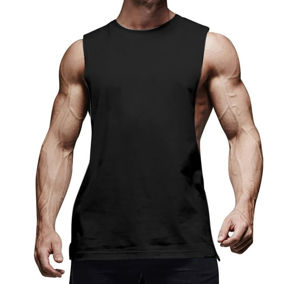 IROINNID Round Neckline Tank Tops For Men Sleeveless Summer Sports Vest Sleeveless Tank Top Pullover Solid Color Tops