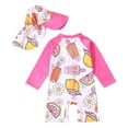 thumbnail image 3 of Quealent Baby Girls One-Piece Swimsuit - Long Sleeve Zipper Rashguard with Swim Cap in Light Pink for 3-4 Years, 3 of 7