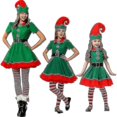 thumbnail image 1 of Disfraz de duende navideño Familia Adulto Niños Disfraces Trajes de ayudante de Santa AMujeres11-12 años, 1 of 3