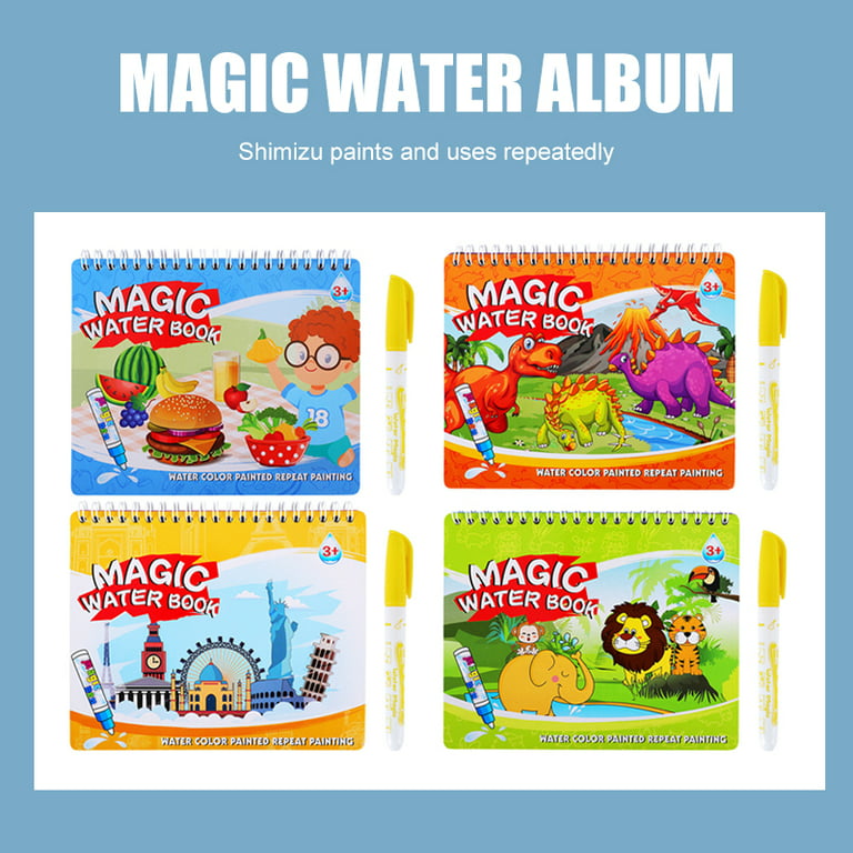2 Pack Magic Water Coloring & Doodle Book 5 Pages Reusable Water Reveal  Activity Books for Toddlers 3+ Years Old (Dinosaur & Animal) 
