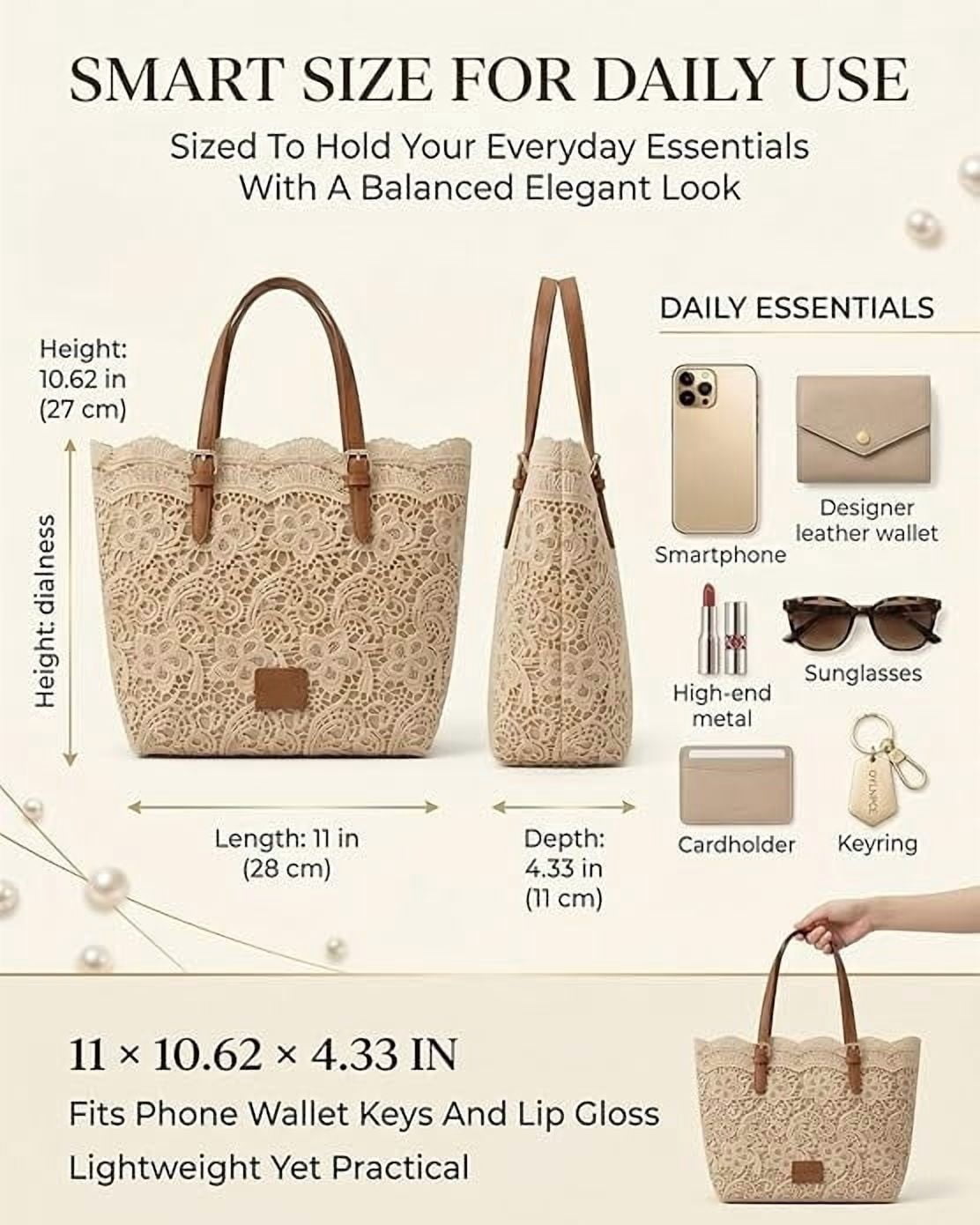 TripleHBB Vintage Lace Kiss Lock Shoulder Bag Summer Straw Handbags for Women,2026 Crochet Kiss Lock Aesthetic Cute Large Tote Purses,Stylish Functional Women's Handbag
