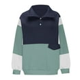 thumbnail image 3 of Lenpel Color Block Casual Sweatshirt for Women V Neck Button up Long Sleeve Shirts Loose Warm Pullover Tops, 3 of 5