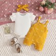 thumbnail image 2 of KPOPLK Newborn Baby Girl Clothes Summer Short Sleeve Ribbed Bubble Romper Bow Print Jumpsuit Infant Outfit 0 3 6 9 12 18 Months(0-3 Months,Orange), 2 of 9