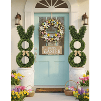 Guvpev 2Pcs Easter Topiary Trees with Bunny Topiary Outdoor, 36" Artificial Bunny-Shaped Topiary Tree Pot Fake Easter Plant Faux Boxwood Topiary Plants for Indoor & Outdoor Spring Decor