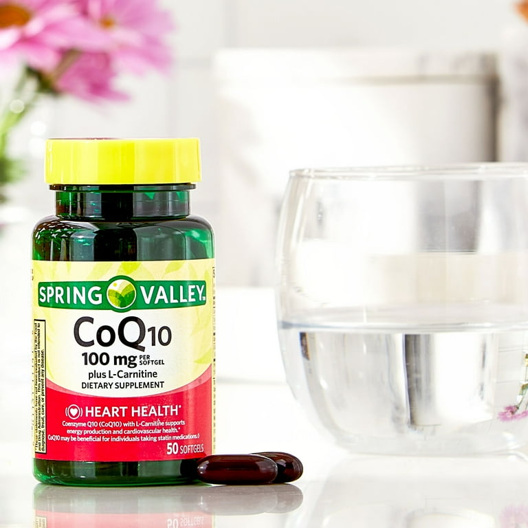 coq10 100 mg plus l-carnitine Spring Valley CoQ10 Plus L-Carnitine Heart Health Dietary Supplement  Softgels, 100 mg, 50 Count HSA/FSA Eligible