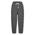 thumbnail image 5 of Linen Capri Pants Women Spring Summer Casual Drawstring Side Button Elastic Waist Straight Wide Leg Cropped Pant Dark Gray S, 5 of 7