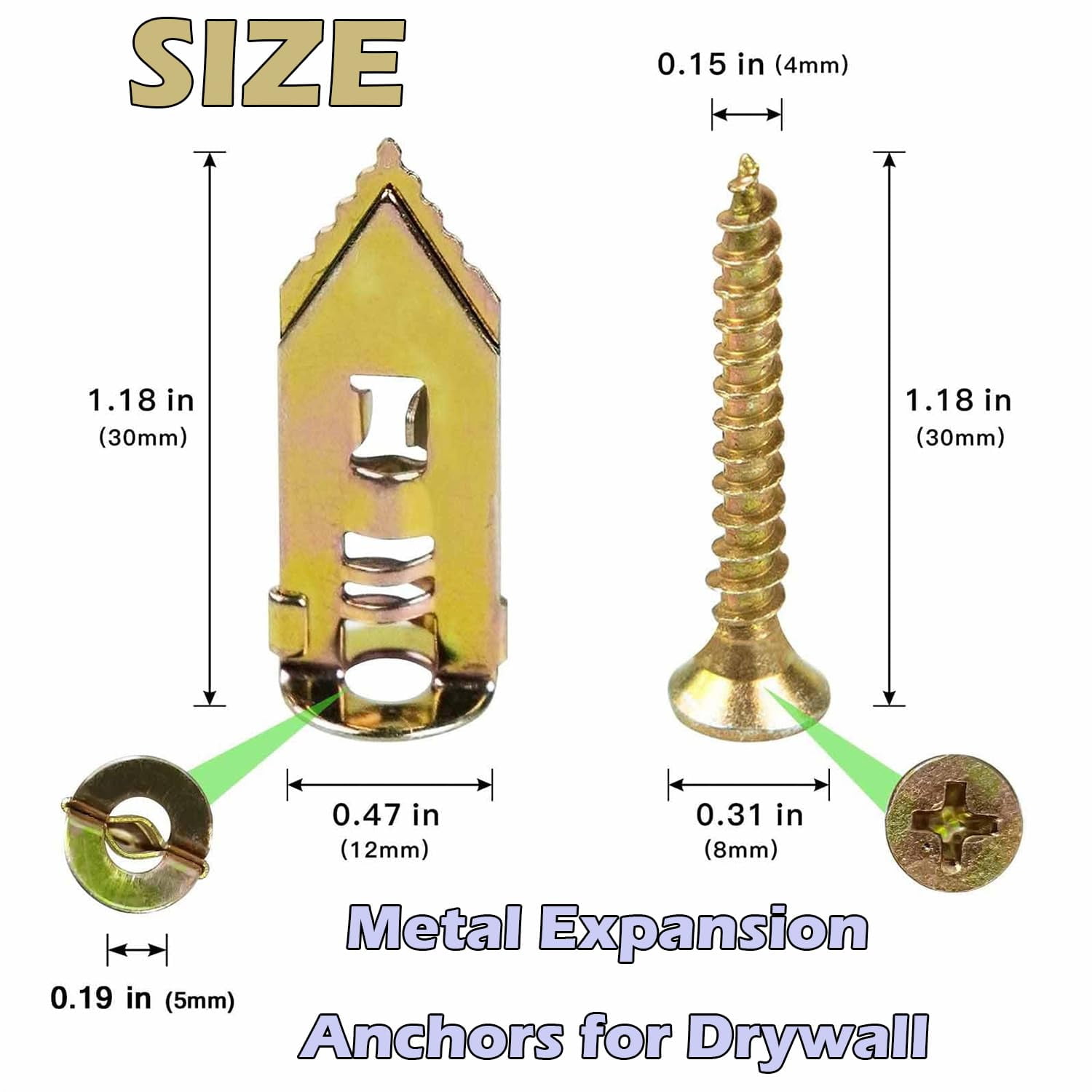 Metal Expansion Anchors for Drywall – 100pcs Self-Drilling Anchors & Screws Kit for Gypsum Boards, Zinc-Plated Steel, No Pre-Drilling Required, Easy Installation (200pcs)
