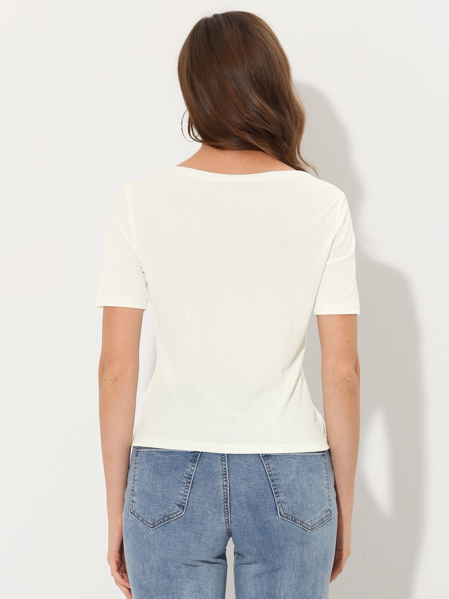 DARING DIVA Women's Casual Short Sleeve Textured Twist Knot T-Shirt M Cream White