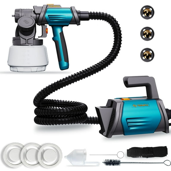 Tilswall Paint Sprayer, 800W Paint Spray Gun, HVLP Paint Sprayer with 1300ml Capacity, 4 Nozzles & 3 Patterns, Easy to Clean for Home Interior and Exterior