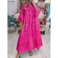 thumbnail image 5 of Women'S 2025 Lace Eyelet Embroidery Maxi Dress V-Neck Trumpet Sleeve Boho Flowy Swing Dress Rose Red XL, 5 of 7