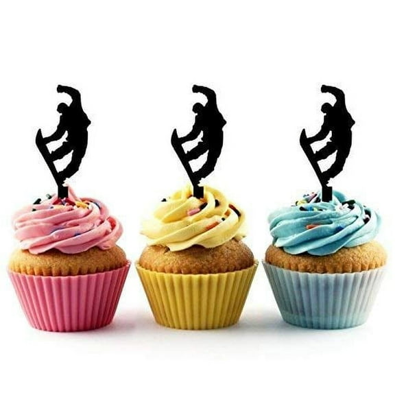 Snowboard Jumper Snowboarding Jump Silhouette Acrylic Cupcake Toppers 12 pcs
