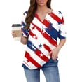 thumbnail image 3 of Iaqnaocc 4th Of July Womens Tops Short Sleeve Button Down V Neck Patriotic American Flag Stars Striped Tees Vintage Summer Freedom T Shirts for Women White S, 3 of 4