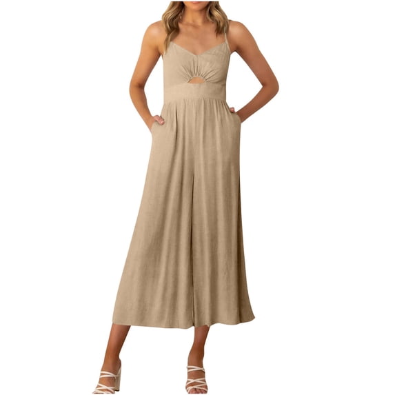 Bigersell Women Classic Bootcut Jumpsuits Womens Fashion Summer Solid Pocket Casual Sleeveless Suspender Jumpsuit Girls Flare Pants