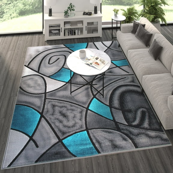 Masada Rugs Modern Contemporary Area Rug, Turquoise Grey Black (8 Feet X 10 Feet)