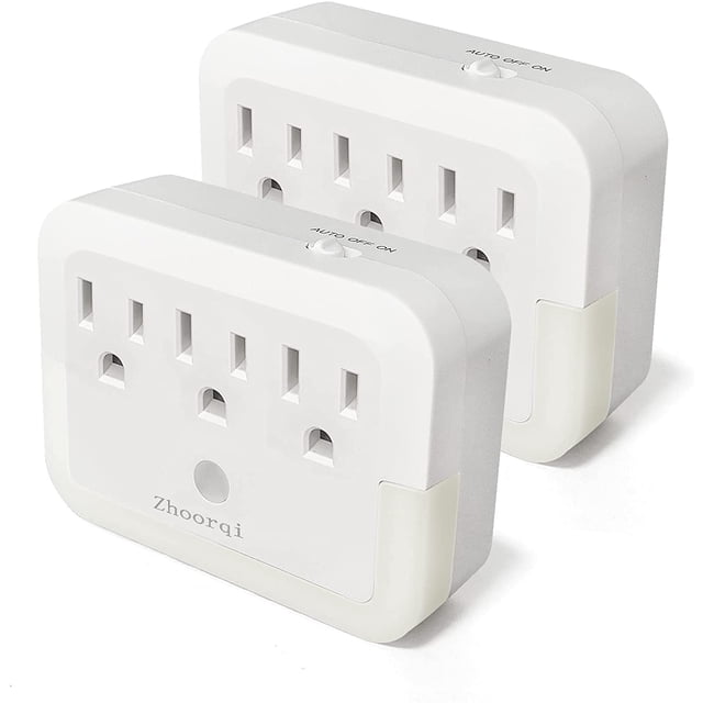 Night Light Plug in, Outlet Extender with Night Light, ATTOE Multi-Plug Outlet with Automatic Sensor Light Warm White LED Nightlight Plug Adapter for Home, Kids Room, Corridor,Bedroom (2