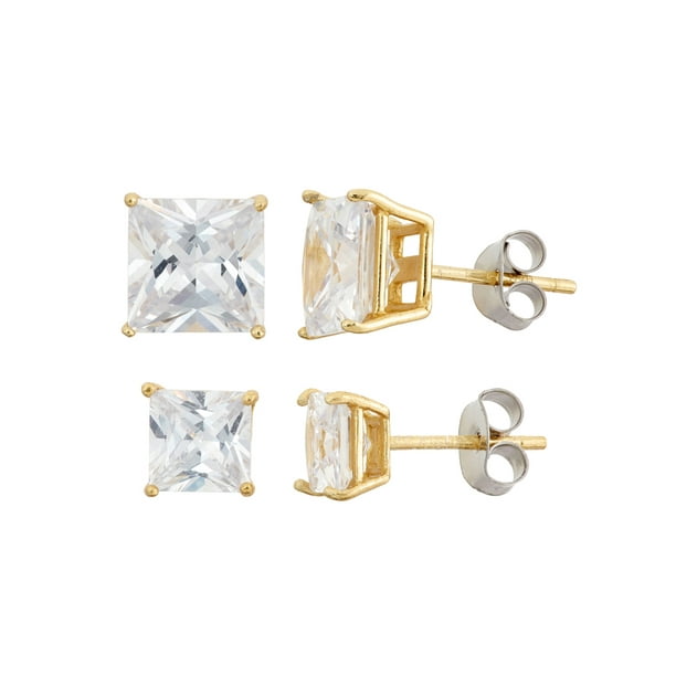 Forever New - White CZ Square 6mm and 8mm 18kt Gold over Sterling