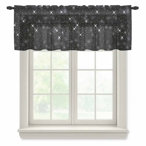 Starry Sky Valance Curtains for Kitchen/Living Room/Bathroom/Bedroom Window, Rod Pocket Small Topper Half Short Window Curtains Voile Sheer Scarf, Modern Black Abstract Dots Stars Aesthetic 60"x18"