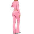 thumbnail image 5 of ZZwxWA Women Two Piece Lounge Sets Outfit Slim Fit Long Sleeve Crop Top and Low Rise Flared Pants 2 Piece Workout Yoga Sets, 5 of 6