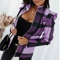 thumbnail image 5 of Women's Plaid Button-Down Shackets Fannel Long Sleeve Lapel Collar Oversized Slit Long Jacket Coat with Pockets, 5 of 6