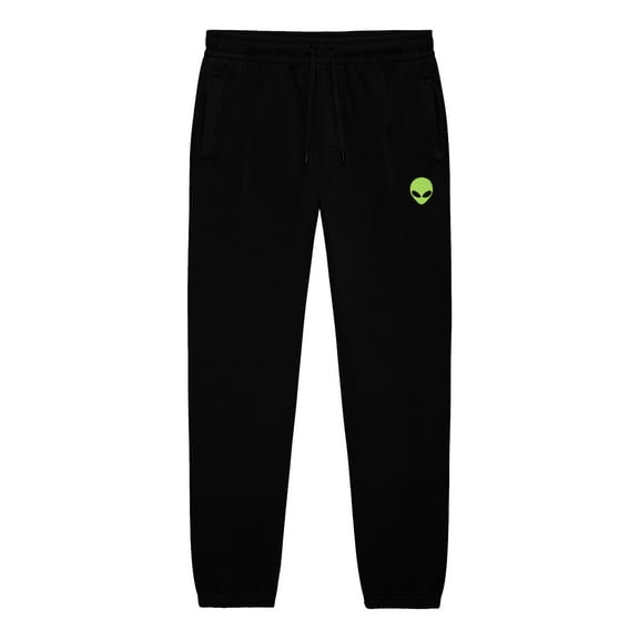 Dalix Alien Embroidered Sweat Pant Soft Heavy Weight Fleece Relaxed Fit Lounge Mens in Black 2XL XX-Large