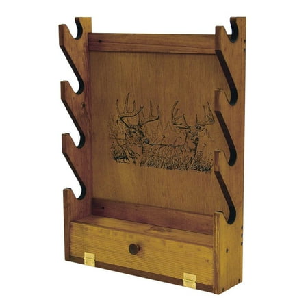 Evans Sports Whitetail Deer Wooden 4-Gun Rack with Storage Compartment TC28-66 21"x5"x28"