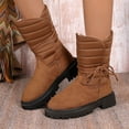 thumbnail image 2 of Boots for Women,Winter Lined Mid Calf Boots Cozy Comfort Casual On Outdoor Cold Weather Footwear,Knee High Boots Women,Brown,8, 2 of 9