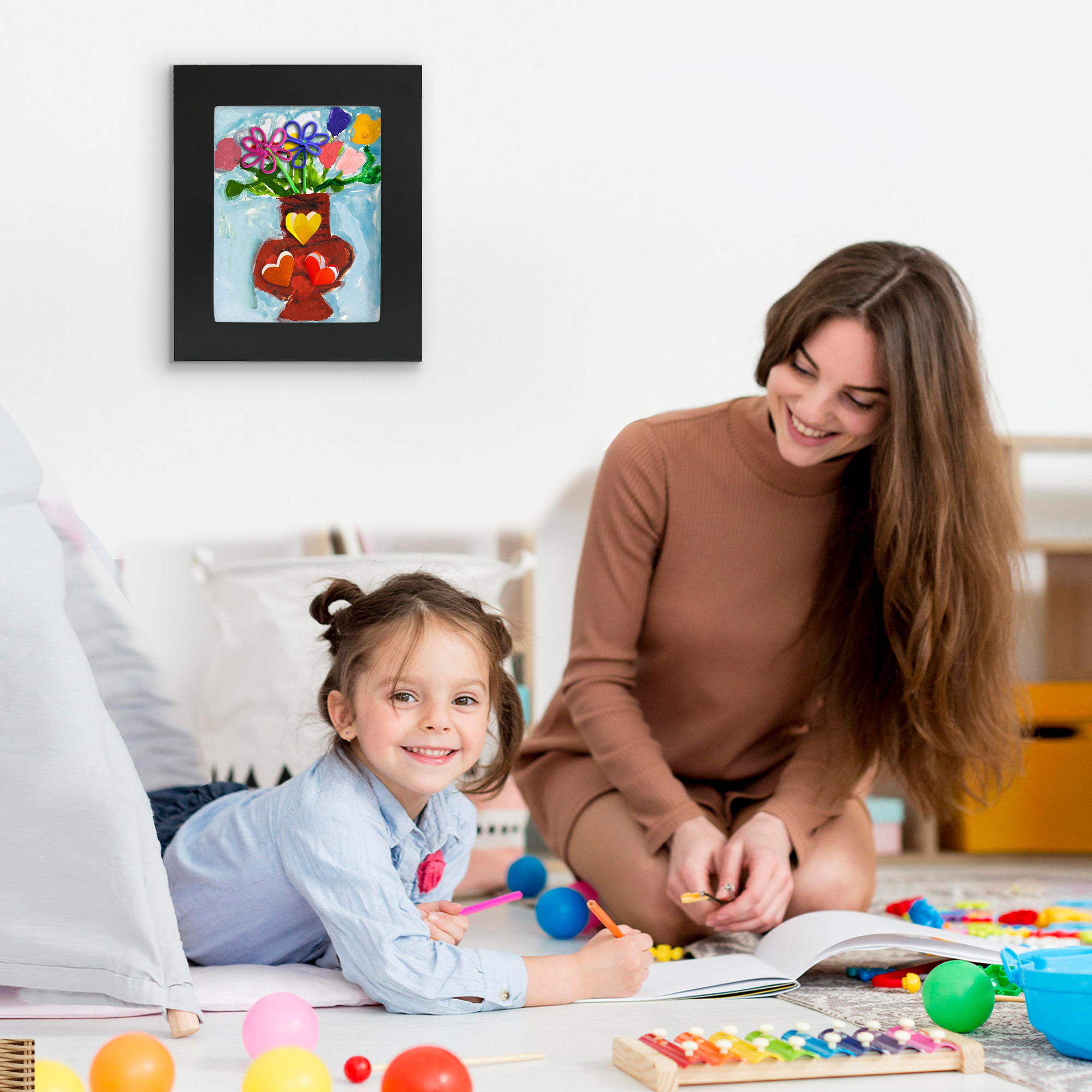 Americanflat 8.5x11 Kids Art Frame Holds 25 Artworks Slide Artworks One Storage Mini Molding - Black
