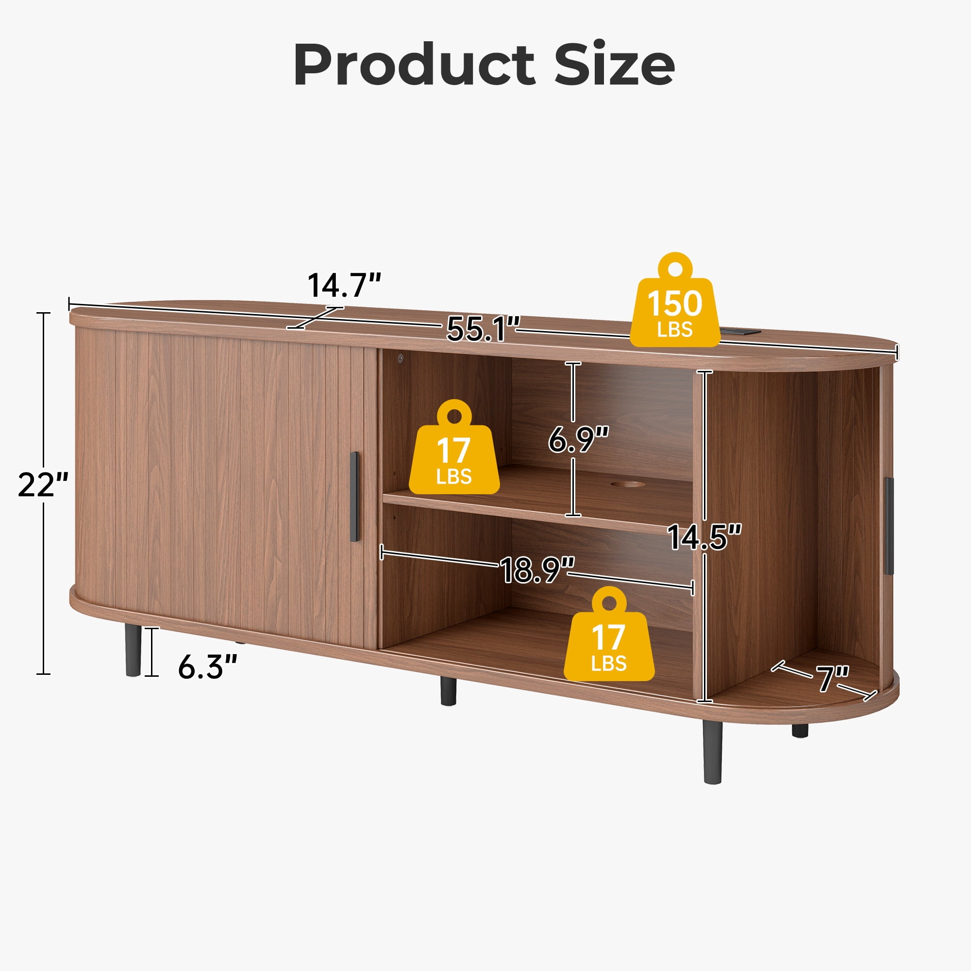 Walnut 55" TV Stand with Power Outlet, Modern Entertainment Center for TVs up to 60", Media Console with Storage Shelves & Sliding Doors