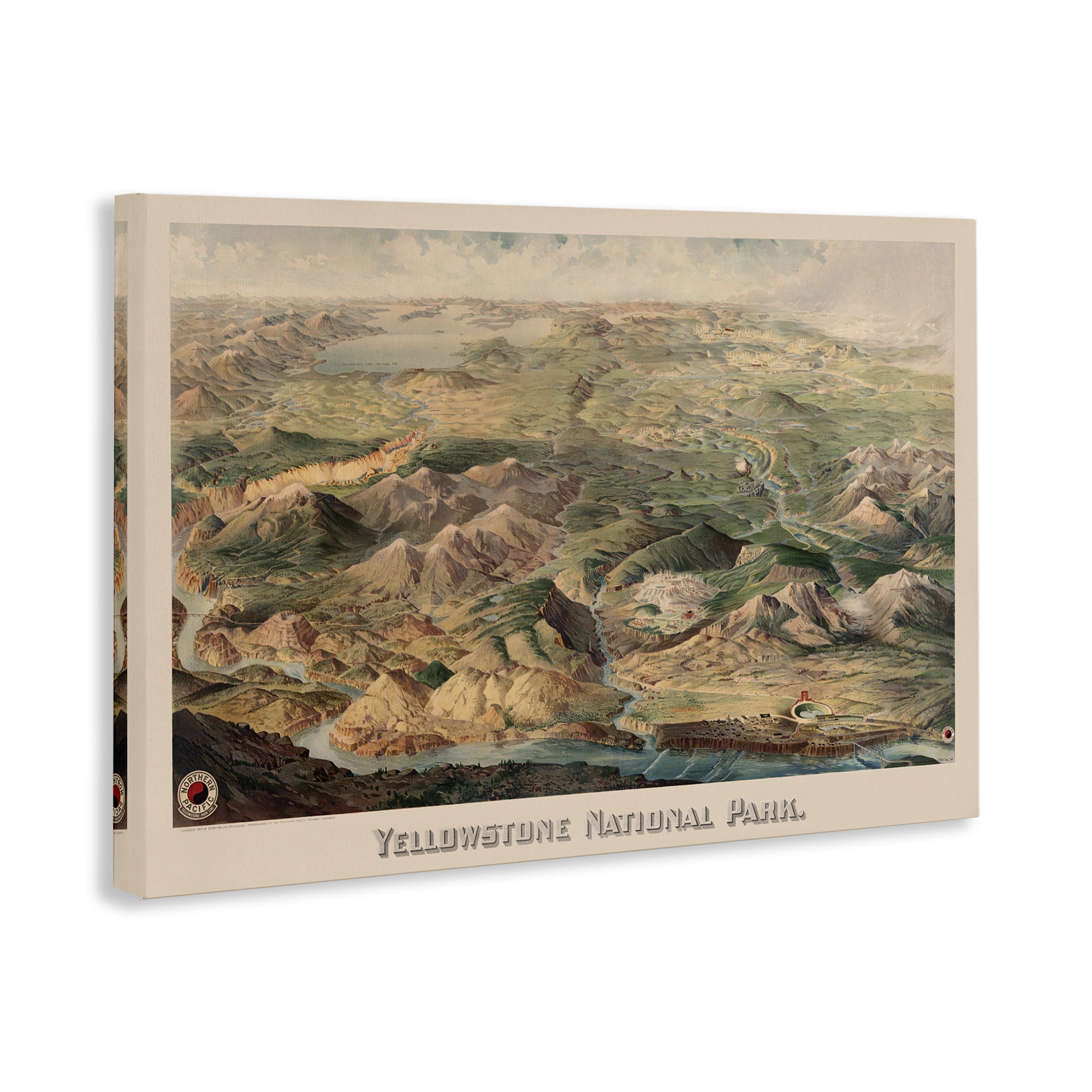 Stupell Industries Vintage Yellowstone Park Landscape Painting Gallery Wrapped Canvas Art Print Wall Art, 45 x 30