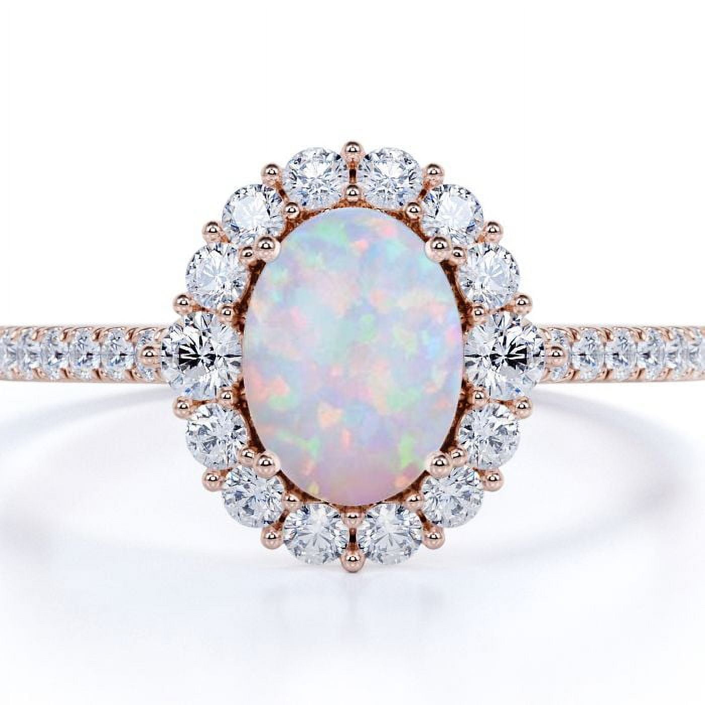 JeenMata 1.50 ct Vintage Halo Oval Blue Opal and Moissanite Solitaire Promise Ring