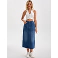 thumbnail image 7 of DARING DIVA Women's Denim Split Back Pockets Pencil Midi Jean Skirts Medium Dark Blue, 7 of 7