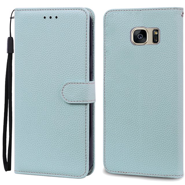 S7Edge Case For Samsung Galaxy S7 Case Leather Wallet On For Samsung S7 Edge Case Soft Flip Cover For Samsung S7 S 7 Edge Fundas Light Blue For Samsung S7 Edge