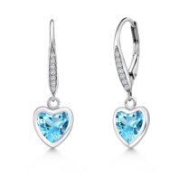 Gem Stone King 925 Sterling Silver Swiss Blue Topaz and Lab Grown Diamond Earrings for Women | 2.00 Cttw | Gemstone November Birthstone | Heart Shape 6MM