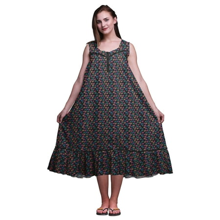 

Bimba Black Butterfly Dot & Printed Cotton Nightgowns For Women Sleeveless Gown Sleepwear Maxi Dress X-Large