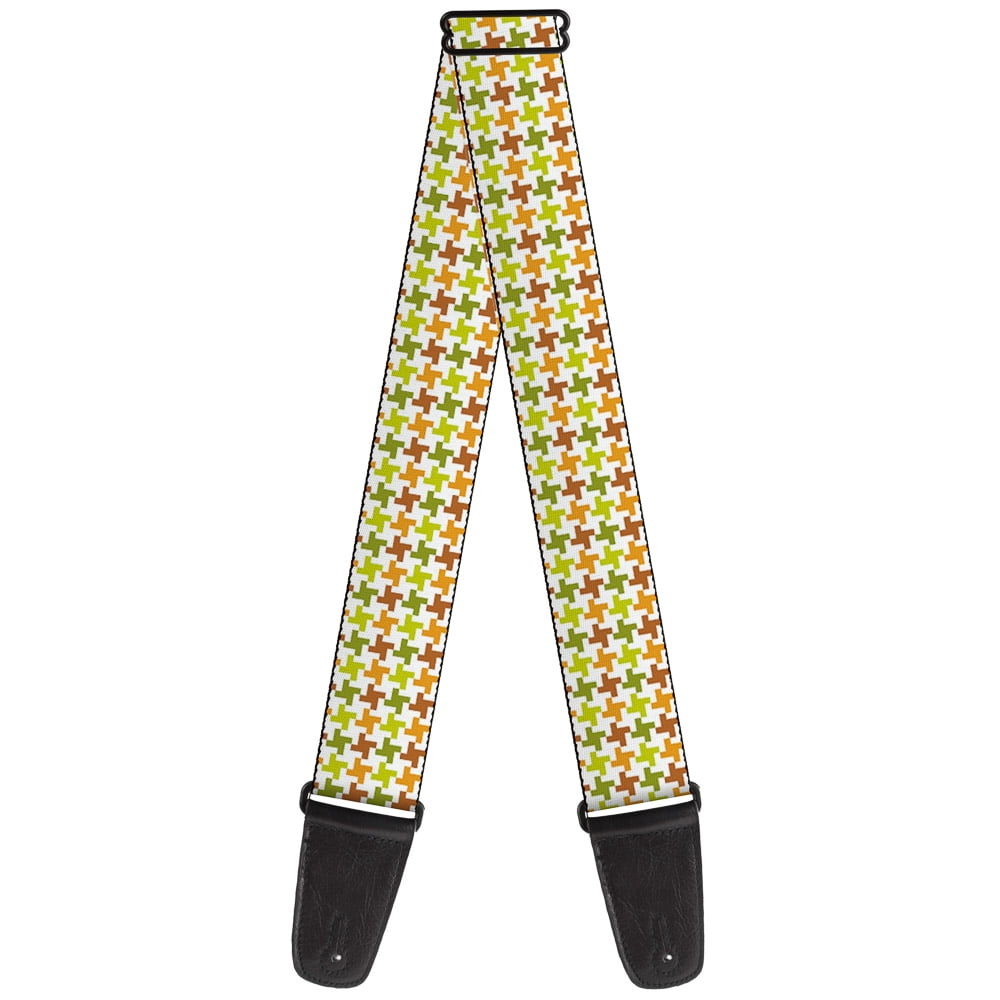 Buckle-Down Guitar Strap, Houndstooth White Green Brown, 2 Inches Wide