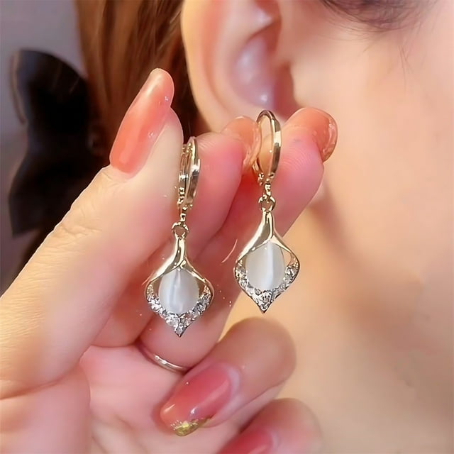 HomeKingdee 925 Silver-Plated Sea Blue Eye Pearl and Zirconia Drop Earrings - Dangle Earrings for Women Wedding Bridal Gift Jewelry
