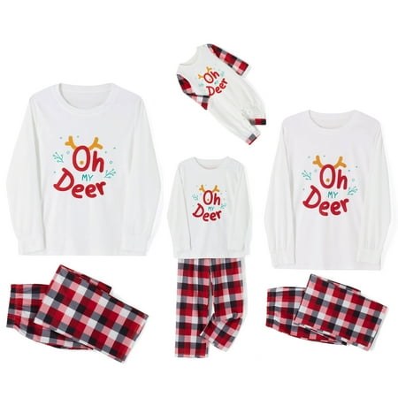 

Nituyy Family Matching Pajamas Letter Print Long Sleeve Tops and Plaid Pants