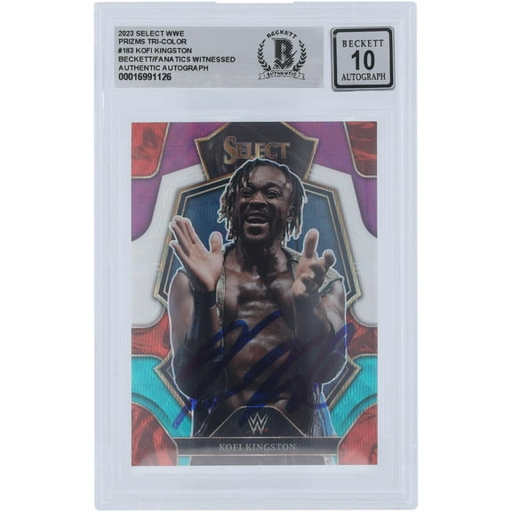Kofi Kingston WWE Autographed 2023 Panini Select Tri-Color Prizm #183 Beckett Fanatics Witnessed Authenticated 10 Card - Fanatics Authentic Certified