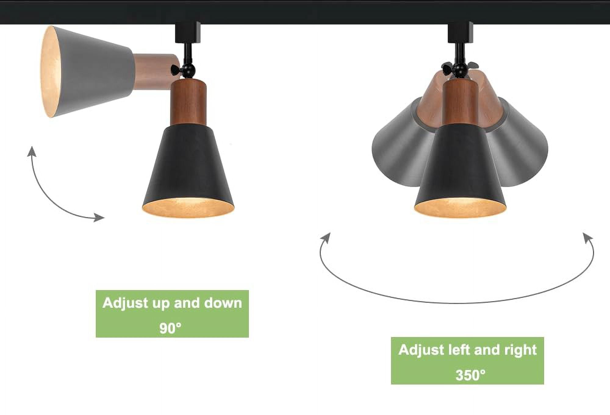 KAYYELAMP H System Adjustable Titl Angle Track Lighting Full Spectrum 6000K 25W Bulb Walnut Base Black Metal Shade Vintage Design for Farmhouse Kitchen Plant Rooms