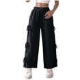 thumbnail image 2 of Women's Casual Sweatpants Drawstring Elastic High Waist Straight Leg Side Bow Trousers Baggy Lounge Sports Pants (L, Black), 2 of 8