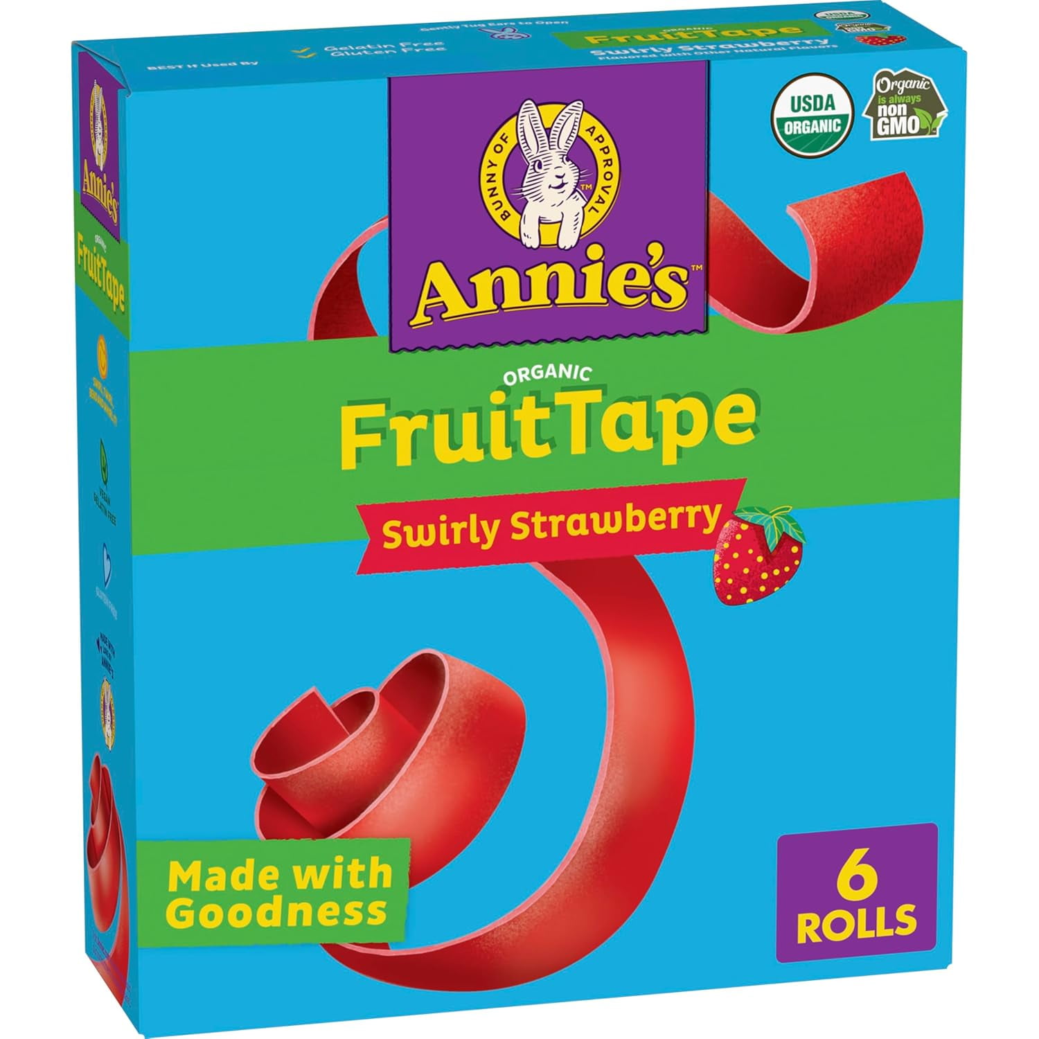 Annie's, Organic Fruit Flavored Tape, Swirly Strawberry, 6 Rolls