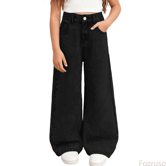 Fozruso Girls Sweatpants High Waist Flared Jeans For Teen Girls Comfortable Stretch Denim Pants With Wash Wide Leg Trousers Casual Everyday Wear Youth Fashion Bottom Sizes 8-9 Years