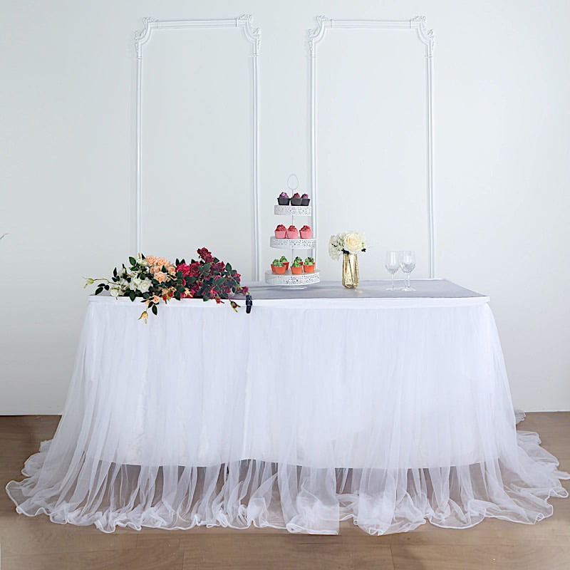 17 ft White Multi Layers TULLE TABLE SKIRT Wedding Party Catering Reception 