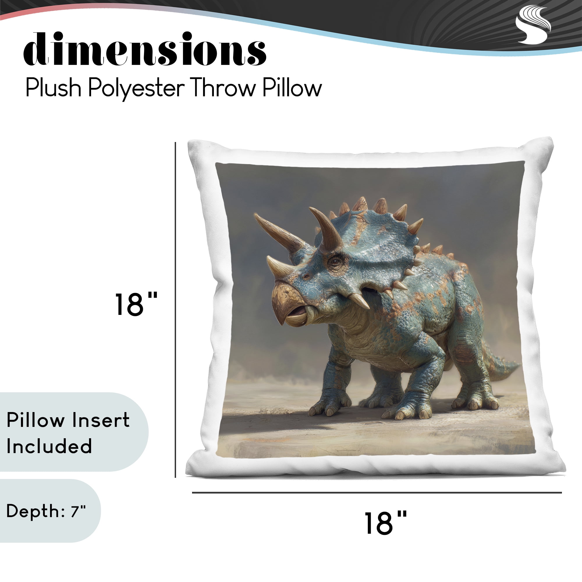 Stupell Industries Horned Triceratops at Sunrise Decorative Printed Throw Pillow, design by Wumples, 18 x 7 x 18