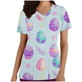 thumbnail image 2 of LSLJS Blouse T-shirt d'Infirmière de Pâques pour Femmes à Imprimé Oeuf et Lapin, Uniforme de Travail à Manches Courtes, Col en V, avec Poches, 2 of 5