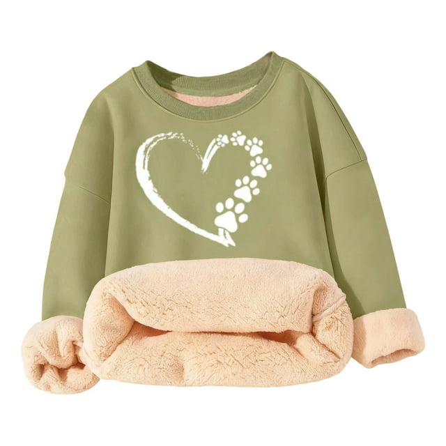 Zecgelong Manteau à Manches Longues pour Enfants, Coupe Ample, Décontracté, à Imprimé Cœur, Chaud, à Enfiler, Col Rond, pour l'Automne et l'Hiver, Taille Vert 4-5 Ans